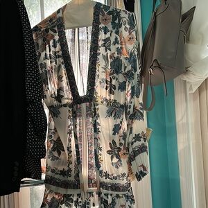 Free People White and Blue Blouse with Elegant Silhouette